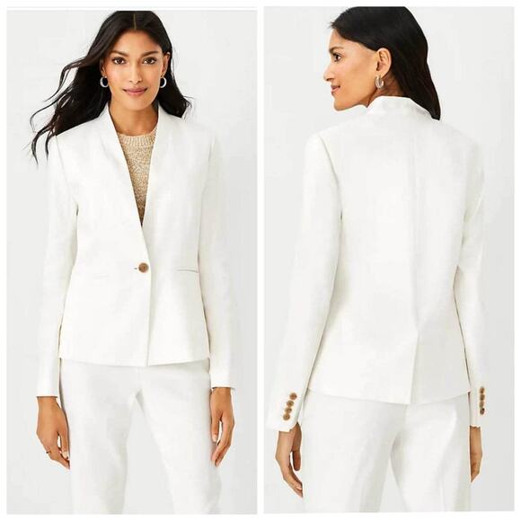 Ann Taylor The Cutaway Blazer in Herringbone Linen Blend 14 NEW - Picture 1 of 8